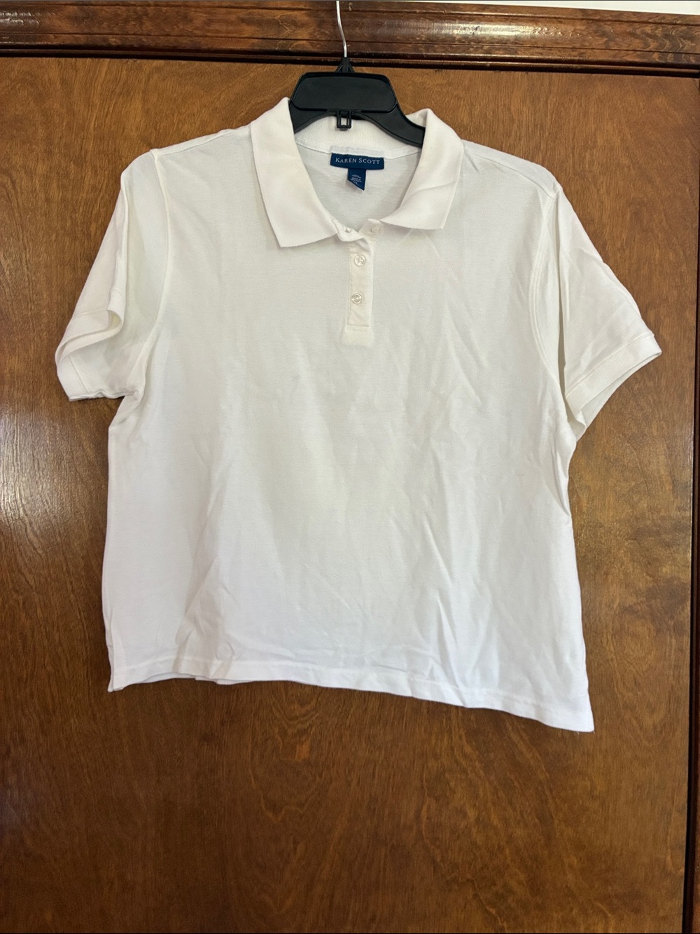 Karen Scott Cotton Knit White Short-Sleeve Button Collared Polo Size XL